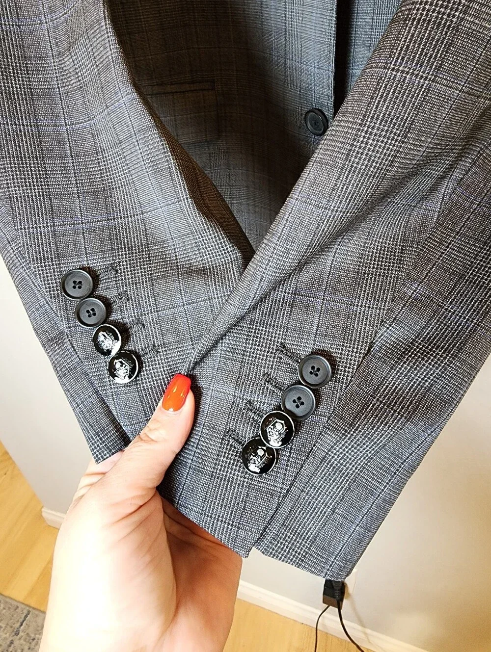 The Kooples 100% Wool Blazer Jacket Grey Black Blue Plaid IT 50 US 40 Medium